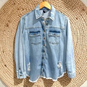 Anthropologie Pilcro Light Blue Distressed Stretch Denim Jean Jacket Size XS